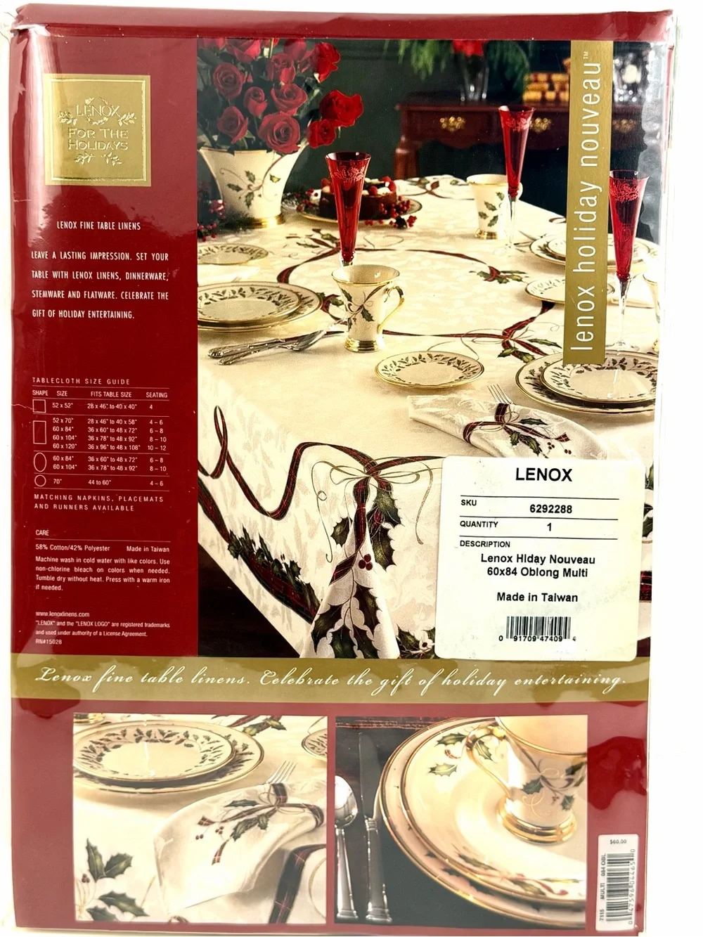 Lenox Holiday Nouveau Christmas Tablecloth 60x84 Oblong NIP